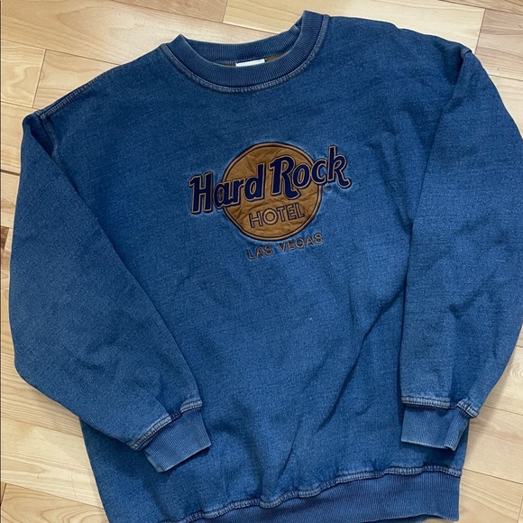 RARE Hard Rock HOTEL LAS VEGAS WASHED BLUE Crewneck Sweatshirt large - Picture 13 of 14